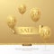 Vector stylish sale poster with a golden ribbon and balloons.