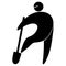 Vector stylized black silhouette of a man with a shovel, isolated on a white background. Icon, symbol, logo, pictogram. The