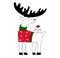 Vector stylized illustration of a Christmas deer. Funny cute Christmas deer with gift