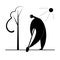 Vector stylized man digs the ground under a tree with a shovel in his hands, gardener icon, spring-summer garden work