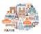 Vector stylized map of Paris with landmarks and symbols of France