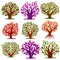 Vector stylized nature symbols, art fruity trees collection. Gar