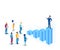 Vector of a successful leader business man standing on a top of financial graph giving motivational speech to employees