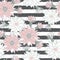 Vector succulent flower grey striped background seamless pattern print