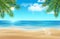 Vector summer beach landscape with palm trees, sea, shining sun