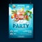 Vector Summer Beach Party Flyer Design with typographic elements on wood texture background. Summer nature floral