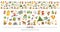 Vector summer camp seamless pattern brush. Camping, hiking, fishing equipment horizontal border with cute kids and forest animals