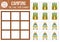 Vector summer camp tic tac toe chart with cute camping equipment. Woodland board game playing field with kawaii backpack, van.