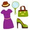 Vector summer girl clothing and accessories isolated shopping items and beautiful cloth.