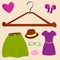 Vector summer girl clothing and accessories isolated shopping items and beautiful cosmetic or makeup.