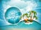 Vector Summer Holiday Design with Paradise Island.