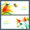 Vector summer horizontal banners and backgrounds. Colorful summer lily flowers and butterfly.