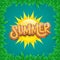 Vector summer label paper art syle on green foliage background . Summer beach party poster, flyer or banner design