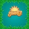 Vector summer label paper art syle on green foliage background . Summer beach party poster, flyer or banner design