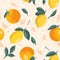 Vector summer pattern with lemons, oranges, flowers and leaves.