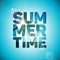 Vector Summer Time Holiday typographic illustration on ocean landscape background with palm trees.