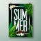 Vector Summer Time Holiday typographic illustration on palm leaves background. Tropical plants and flowers.