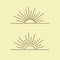 Vector sun beam icon with rays illustration. Outline sunset boho sumbol