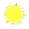 Vector sun illustration, creative yellow icon for warm or hot weather design