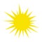 Vector sun illustration, creative yellow icon for warm or hot weather design, bright sunburst