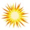 Vector sun illustration, creative yellow icon for warm or hot weather design, bright sunburst