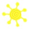 Vector sun illustration, creative yellow icon for warm or hot weather design, bright sunburst