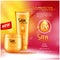 Vector sun protection cosmetic products, sun care. 3D illustration. Mock up for magazine or ads