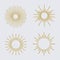 Vector sunburst gold glitter style set isolated on transparent background.