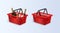 Vector supermarket basket,red full of 3D bottles and gift. An empty red shopping cart. Realistic Editable detailed vector