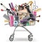Vector Supermarket Cart with Professional Cosmetics