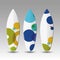 Vector Surfboards Design Template with Colorful Spotted Pattern