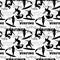 Vector Surfing People California Black And White Seamless Pattern Surface Design With Men, Women On Surf Boards.