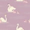 Vector Swan Pond with Lemna on Lilac seamless pattern background.