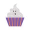 Vector sweet for trick or treat game. Scary ghost like cupcake. Traditional Halloween party food. Monster shaped dessert isolated