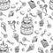 Vector sweets pattern with hand drawn doodle desserts set
