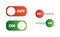 Vector switch button with on and off. Vector illustration. Designed for web and mobile apps. Set of green and red buttons