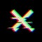 Vector symbol of cross in glitch style. Geometric glitched Icon isolated on black background. Modern digital pixel