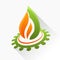 Vector symbol fire with gear. Orange and green flame glass icon