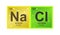 Vector symbol of sodium chloride NaCl which consists of sodium and chlorine on the background from connected molecules