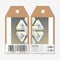 Vector tags design on both sides, cardboard sale labels with barcode. Unreal impossible geometric figure, abstract