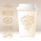 Vector take away coffee cardboard cup with linear design element