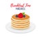 Vector tasty pancakes with berries on white plate