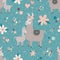 Vector Teal Mama Llama Seamless Pattern Background