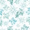 Vector teal tropical leaves summer seamless pattern with tropical green, blue plants and leaves on white background