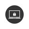 Vector tech computer laptop icon. On the computer screen a lock sign. Illustration of a laptop safety in flat