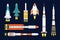 Vector technology ship rocket cartoon design for startup innovation product and cosmos fantasy space launch graphic