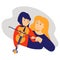 Vector teenager who plays violin with teacher.