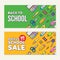 Vector template of back to school sale. School stationery icons and text. Sale poster in flat design style.