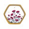 Vector template label with hand draw thistles and bees in hexagon honey comb. Design for honey labels, cosmetics shop