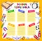 Vector Template School timetable for students and pupils. Illustration includes many hand drawn elements of school supplies. Schoo